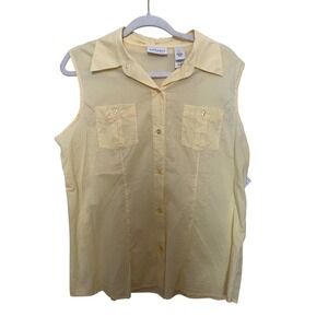 Villager Sleeveless Button Down Shirt Top Career Casual‎ Yellow Size 16